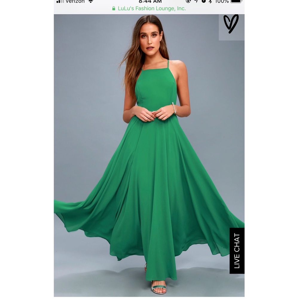 Lulus “Strappy To Be Here” dress in green.